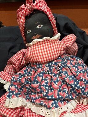 Source Unknown Red Gingham and Blue Watermelon Print Cloth Doll